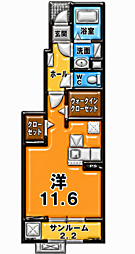 フェルメール ワンルームの間取図画像