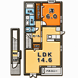 ジュネス1 1LDKの間取図画像