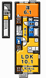 フェルメール 1LDKの間取図画像