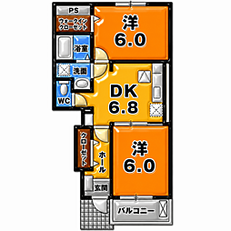サンローラB 2DKの間取図画像