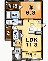 フロンティア長田1 1LDKの間取図画像
