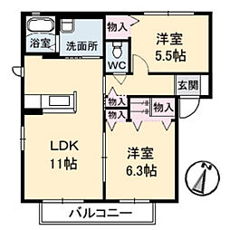 ツインズK.K2 2LDKの間取図画像