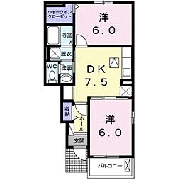 サングレイスヴィラ 2DKの間取図画像