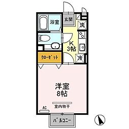 ナカイパレスB 1Kの間取図画像