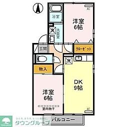 御料所ガーデンE 2DKの間取図画像