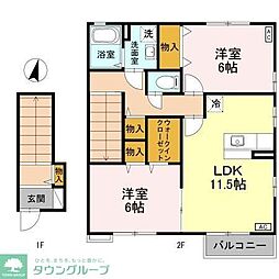 ローズコートA 2LDKの間取図画像
