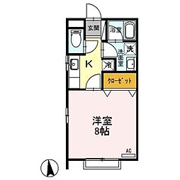 ハイブリッジA 1Kの間取図画像