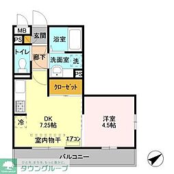 オペラハウス上大島C 1DKの間取図画像