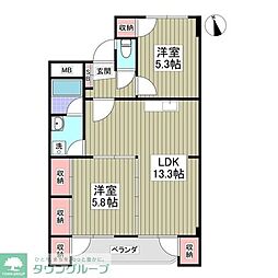 寿ハイツ 2DKの間取図画像