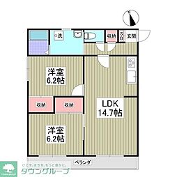 ビューハイツ講堂 2DKの間取図画像
