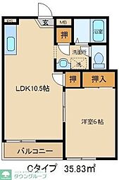 スズランハイツB 1LDKの間取図画像