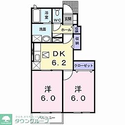 ピーノプリモA 2DKの間取図画像