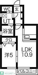 エスポワール三山B 1LDKの間取図画像
