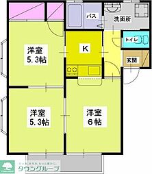 八木ヒルズ1 3Kの間取図画像