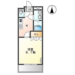 エバーシャイン 1Kの間取図画像