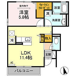 サニーハイツ花棚A棟 1LDKの間取図画像