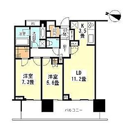 二子玉川ライズタワー&レジデンスタワーウエスト 2LDKの間取図画像
