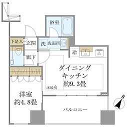 プレミストタワー白金高輪 1DKの間取図画像