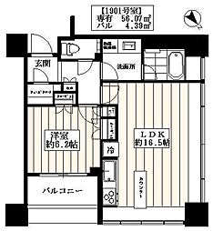 ザ・ヒルトップタワー高輪台 1LDKの間取図画像