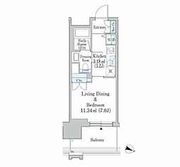 六本木グランドタワーレジデンス 1Kの間取図画像