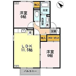 リンザール 2LDKの間取図画像