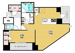プレミストタワー大阪新町ローレルコート 1LDKの間取図画像