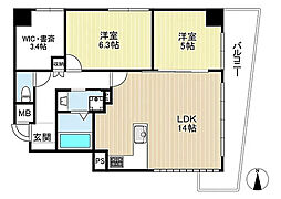 シャルマンフジリッツ南堀江 2SLDKの間取図画像