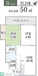 リバーサイドビューフラット 2LDKの間取図画像