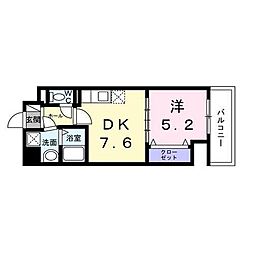 ウィングコート天王寺 1DKの間取図画像