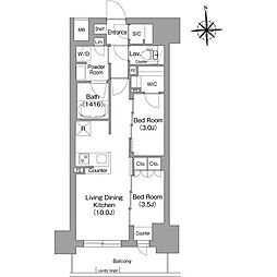 大阪市中央区博労町1丁目マンション 2LDKの間取図画像