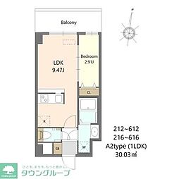 Alivis Shimo-Shinjo SoL TERRAC 1LDKの間取図画像