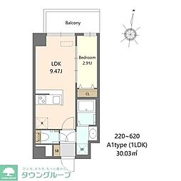 Alivis Shimo-Shinjo SoL TERRAC 1LDKの間取図画像