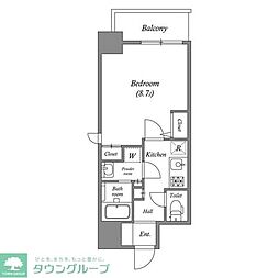 プランドール北浜 1Kの間取図画像