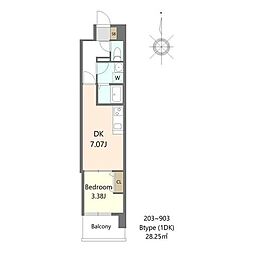 Alivis新町 1DKの間取図画像