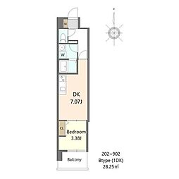 Alivis新町 1DKの間取図画像