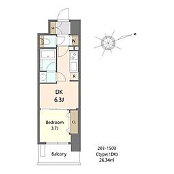 Alivis九条 1DKの間取図画像