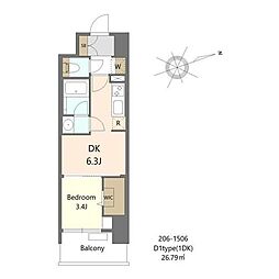 Alivis九条 1DKの間取図画像