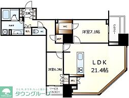 ブランズタワー大阪本町 2LDKの間取図画像