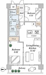 トーア千住マンション 2LDKの間取図画像