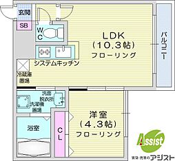 アジュールコートN5 1LDKの間取図画像