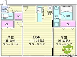 札幌市北区新琴似十条1丁目マンション 2LDKの間取図画像