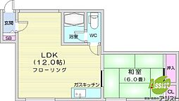 コーポ金沢 1LDKの間取図画像