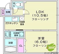 リブレあいの里 1LDKの間取図画像