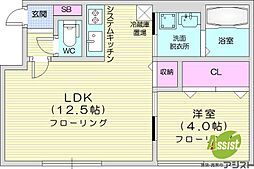 札幌市中央区南十二条西14丁目アパート 1LDKの間取図画像