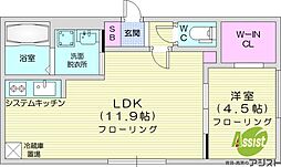 札幌市中央区南十二条西14丁目アパート 1LDKの間取図画像