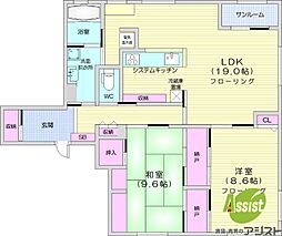 フジパークサイド山鼻 2LDKの間取図画像