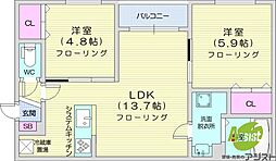 札幌市中央区南七条西16丁目マンション 2LDKの間取図画像