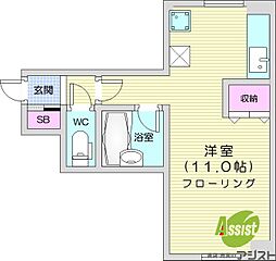 パラシオンN29 ワンルームの間取図画像