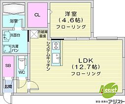 カレラ学園前 1LDKの間取図画像