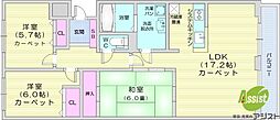 サーム北6条 3LDKの間取図画像